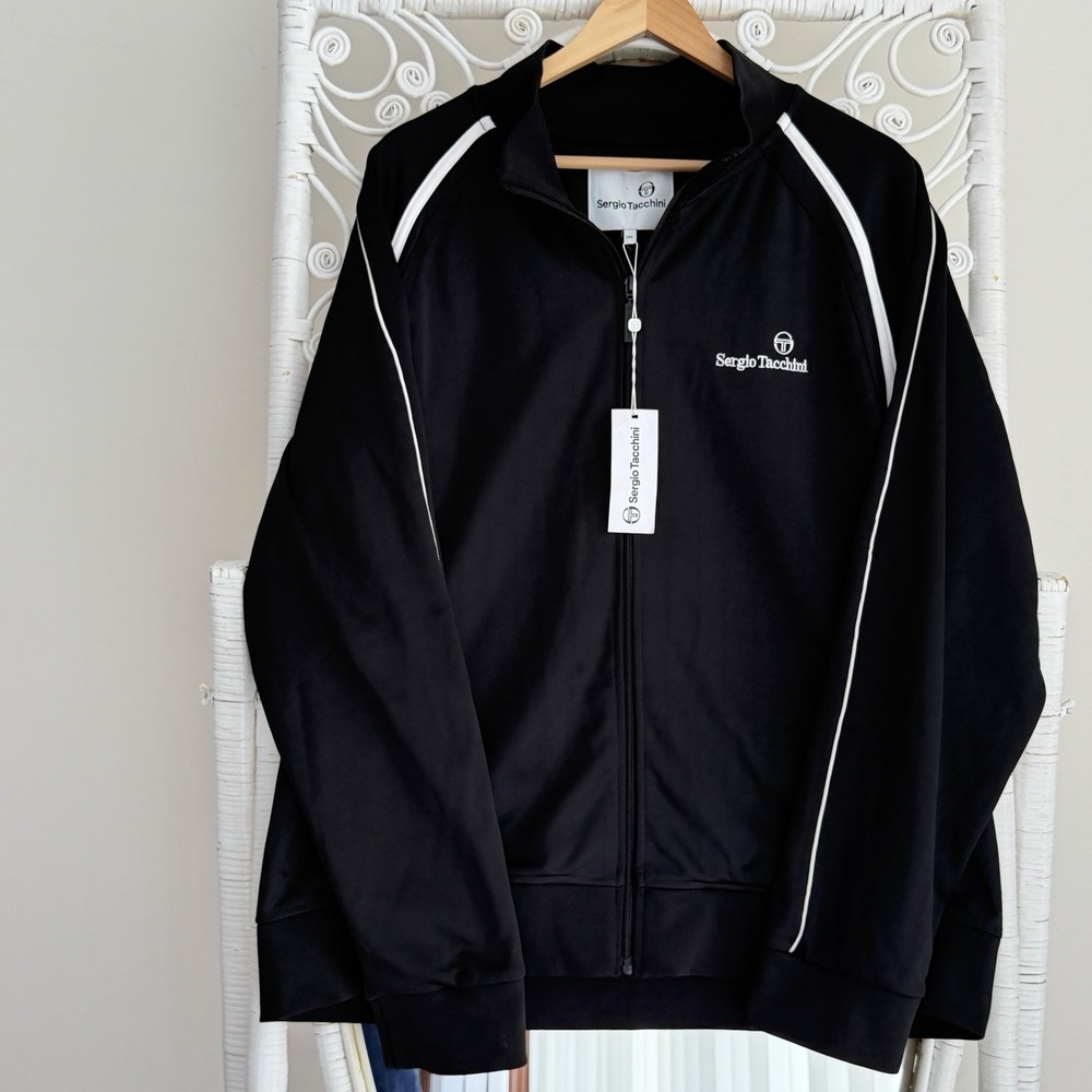 Sergio Tacchini Geo Track Jacket Men 2XL Black Tennis Retro Sopranos Terrace Y2K